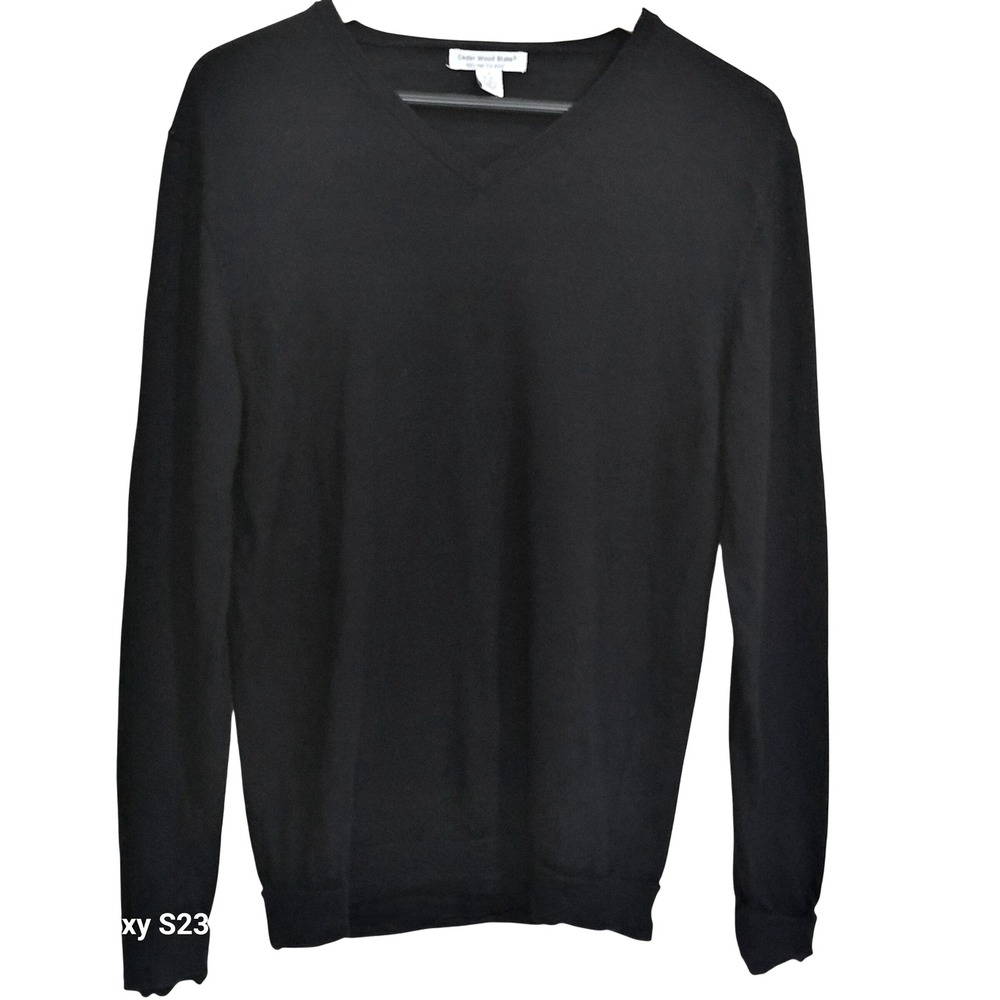 Cedar Wood State Men's Medium 100% Merino Wool‎ V-Neck Sweater Black Classic